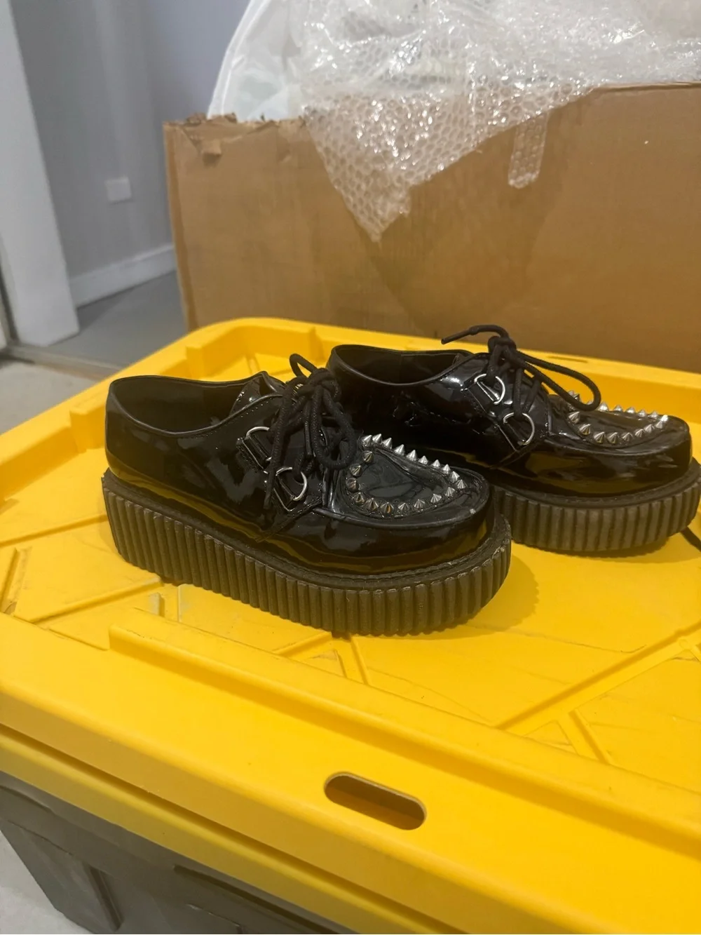 Black Patent Studded Creeper Shoes